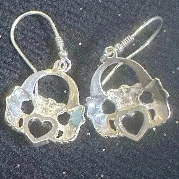 Cladaugh Silver Drop Earrings w/Brown Heart Gemstone - Picture 2 of 2